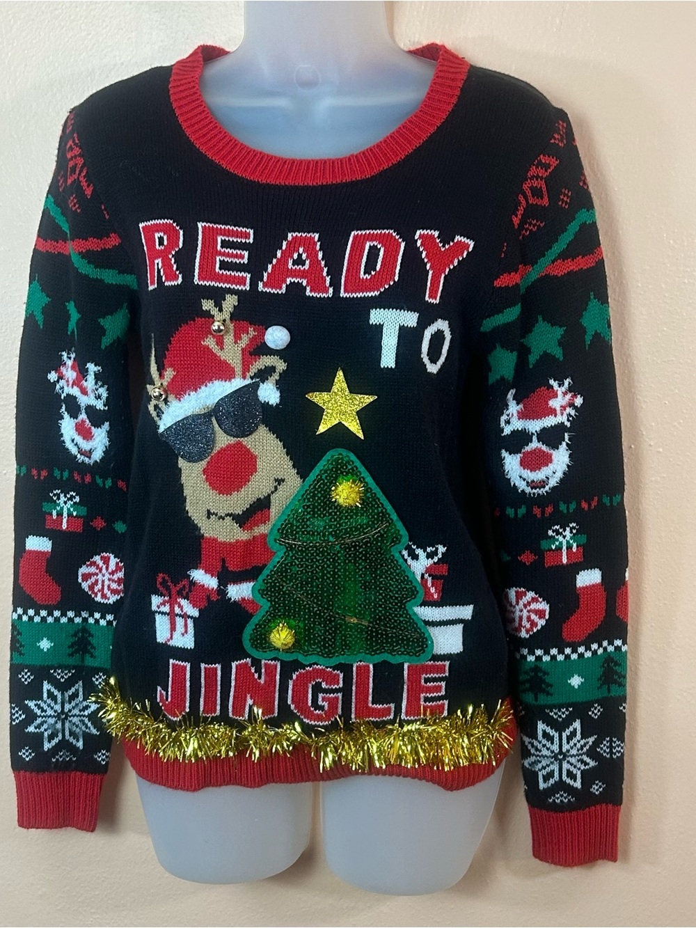 No Boundaries Christmas Reindeer Ready To Jingle Ugly Christmas Sweater Women S